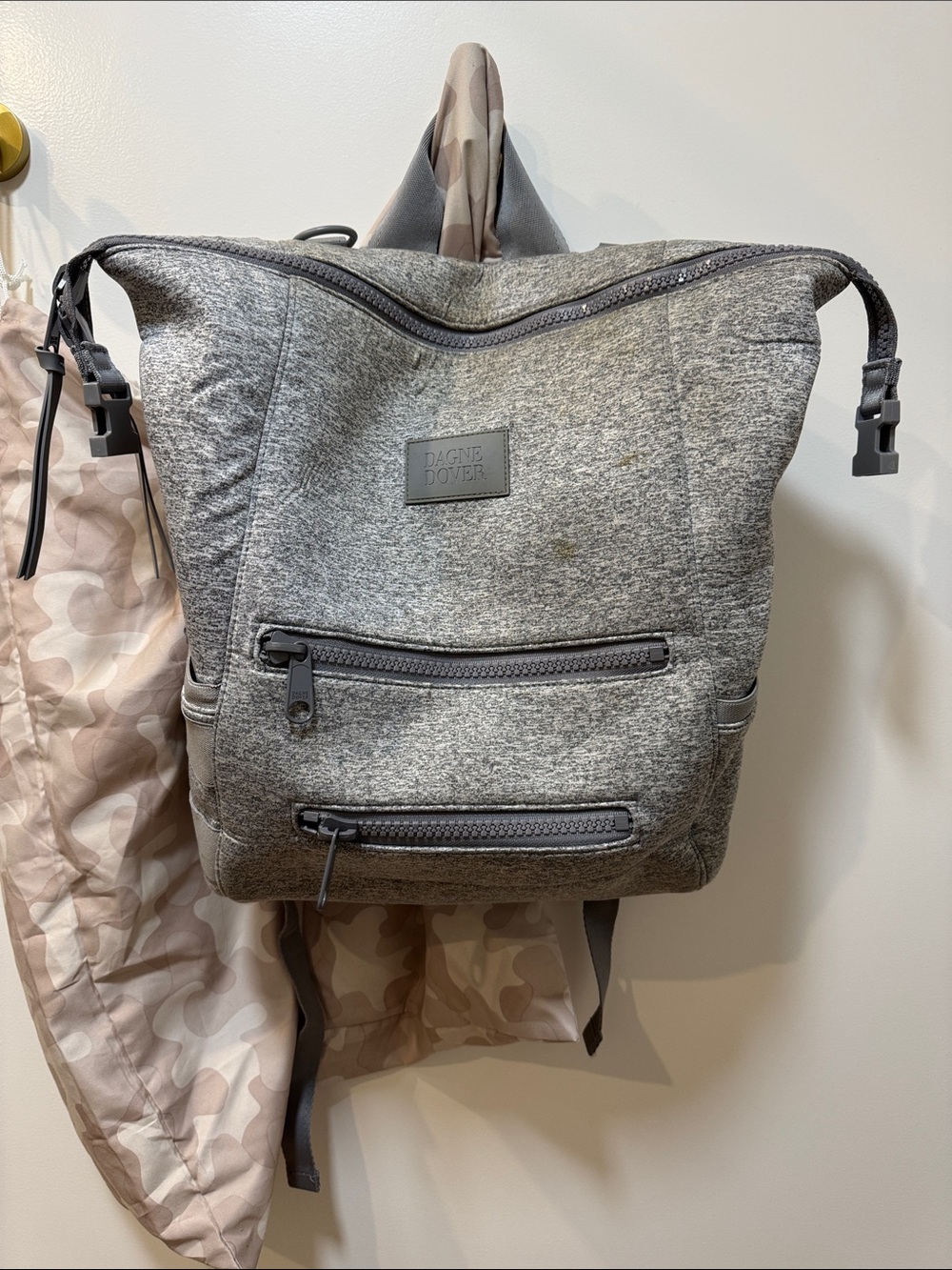 Dagne Dover Heather Gray Roll-Top diaper backpack